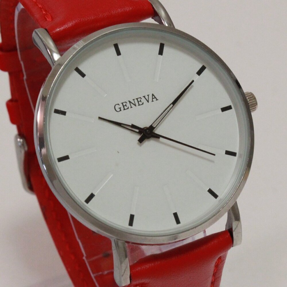 Men's Minimalist Fashion Watch Silver Case White Dial Red Strap 40mm - Picture 8 of 14